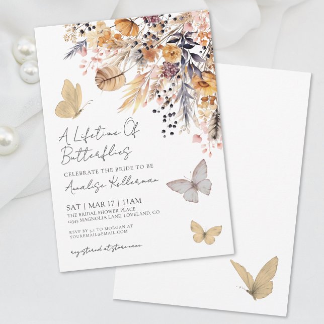 Convite Chá de panela Floral de Borboleta (Butterfly Floral Fall Bridal Shower Invitation)