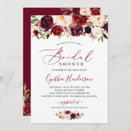 Convite Chá de panela Floral de Caligrafia Burgundy
