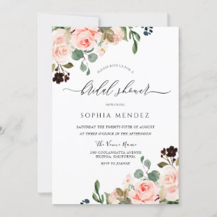 Convite Chá de panela Floral de Casamento Blush Watercolor