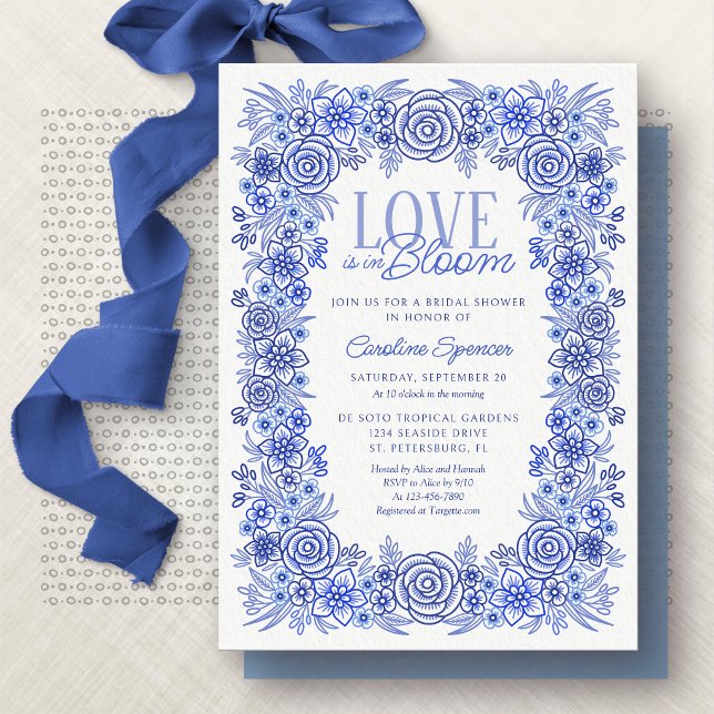 Convite Chá de panela Floral de Chinoiserie Azul (Criador carregado)