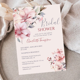 Convite Chá de panela Floral de Cor de Água Rosa Suave Ele