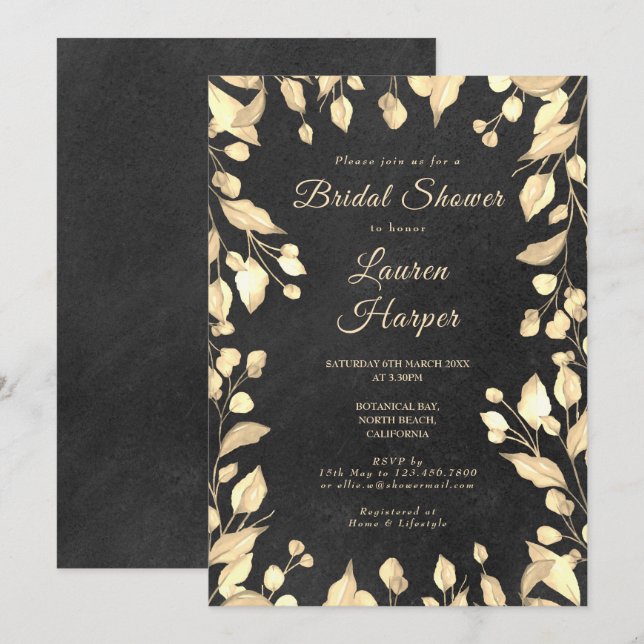 Convite Chá de panela Floral de Creme Chalkboard (Frente/Verso)