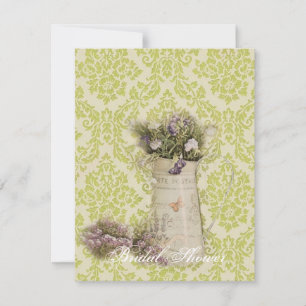 Convite chá de panela floral de damasco verde-menta