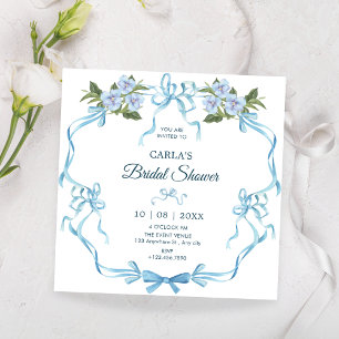 Convite Chá de panela floral de fita de arco azul