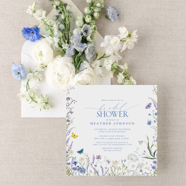 Convite Chá de panela Floral de Flor Selvagem Azul (Join us for a blue wildflower bridal shower!)