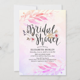 Convite Chá de panela Floral de Folha de Água Cor Rosa Mag