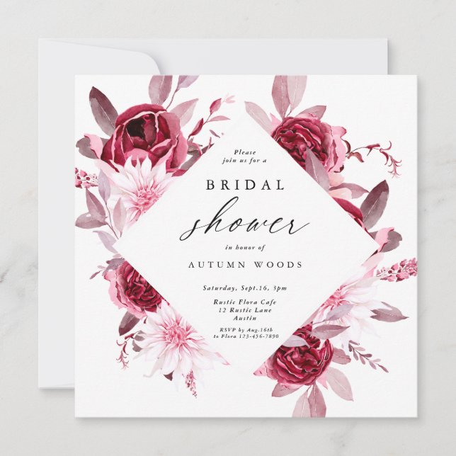 Convite Chá de panela Floral de Frame Dourado do Autumn Ro (Frente)