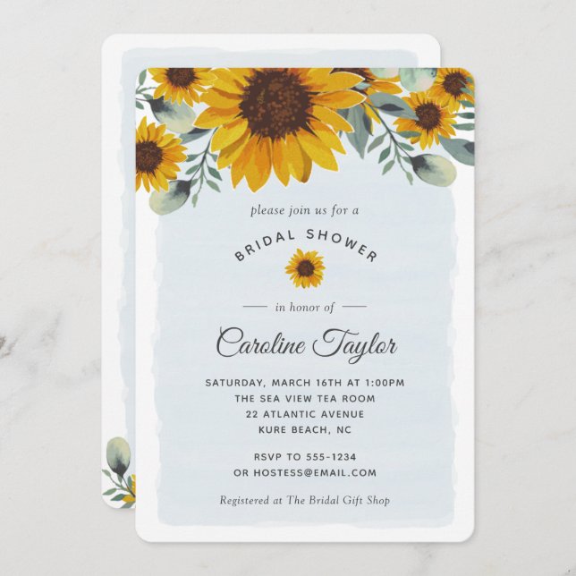 Convite Chá de panela Floral de Girassóis (Frente/Verso)