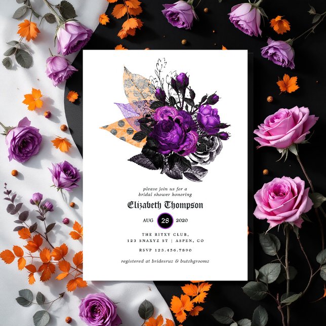 Convite Chá de panela Floral de Halloween (Floral Halloween Bridal Shower Invitation)