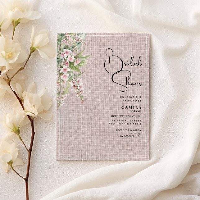 Convite Chá de panela floral de horta rosa-rosa botizado (Botanical rustic pink mint floral Bridal Shower)