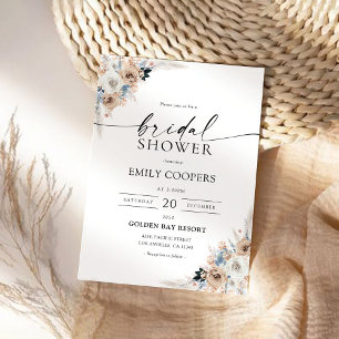 Convite Chá de panela Floral De Ivory E Blue Boho