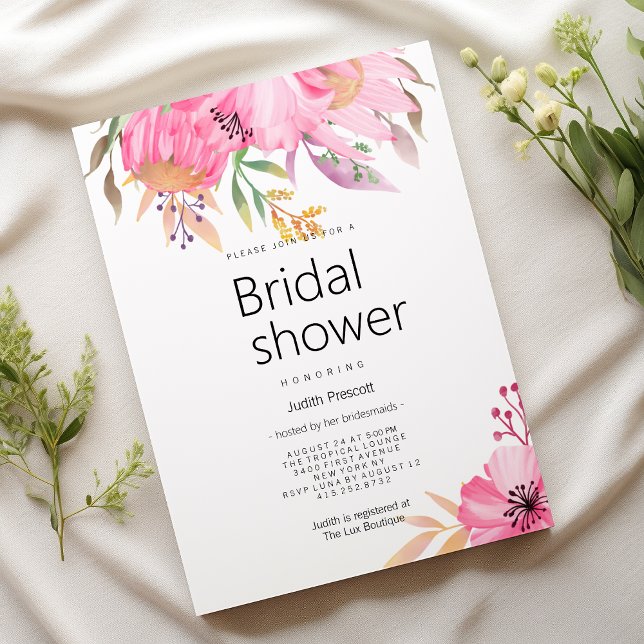 Convite Chá de panela floral de jardim botânico de aquarel (Watercolor botanical garden floral Bridal Shower)