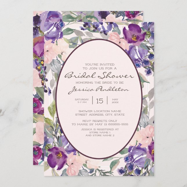 Convite Chá de panela Floral de Jardim de Aquarela Rosa Pú (Frente/Verso)