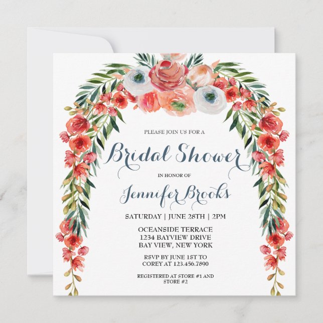 Convite Chá de panela Floral de Jardim Retro Azul-Cento (Frente)