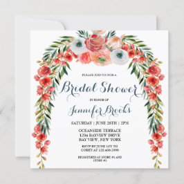 Convite Chá de panela Floral de Jardim Retro Azul-Cento