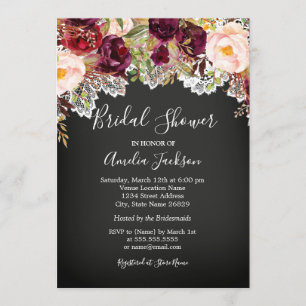 Convite Chá de panela Floral de Laço Borgonha