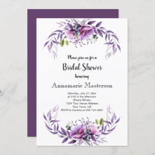 Convite Chá de panela Floral de Lavanda Violeta Roxo