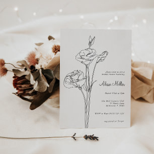 Convite Chá de panela Floral de Linha Minimalista Preta