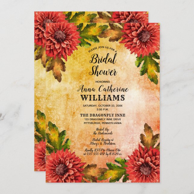 Convite Chá de panela Floral de Mães de Aquarela de outono (Frente/Verso)