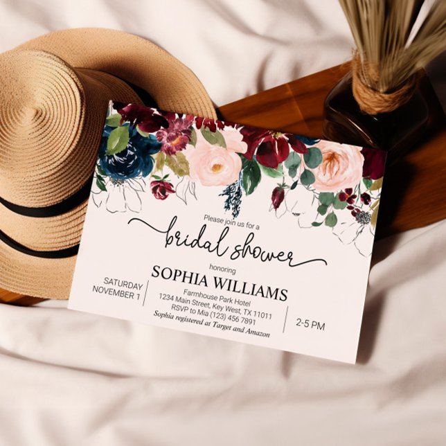 Convite Chá de panela Floral de Marinho e Blush (Criador carregado)