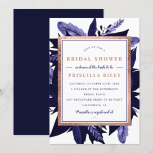 Convite chá de panela floral de marinho rosa dourado