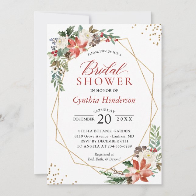 Convite Chá de panela Floral de Natal Red Poinsettia (Frente)