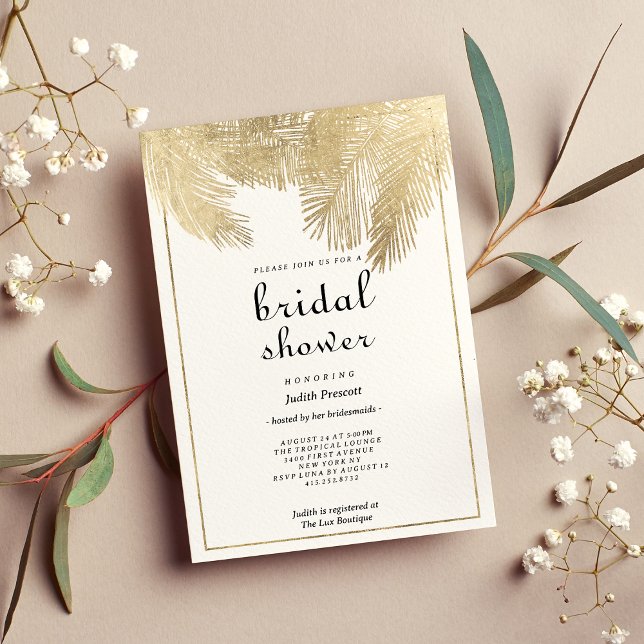 Convite Chá de panela floral de ouro branco com script Vin (Vintage script white gold floral Bridal Shower )