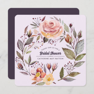 Convite Chá de panela Floral de outono de Plum Purple