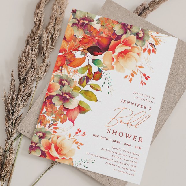 Convite Chá de panela Floral de outono Elegante (Elegant Fall Autumn Floral Bridal Shower Invitation)