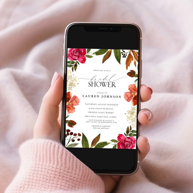 Convite Chá de panela Floral de Outono Laranja Rosa e Quei (Criador carregado)