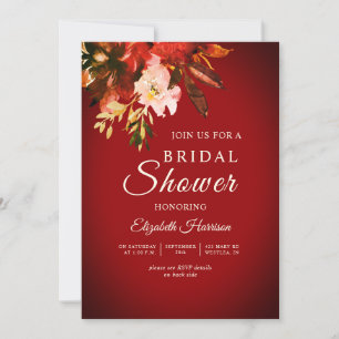 Convite Chá de panela Floral de outono Vermelho Russet