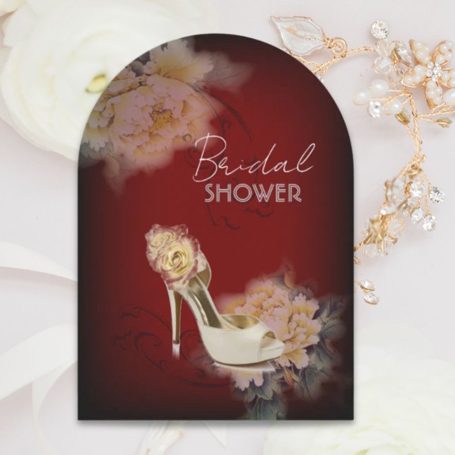 Convite chá de panela floral de pedras modernas de burgund (burgundy modern vintage peony floral bridal shower invitation)