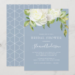 Convite Chá de panela Floral de Peony Primavera Azul Dusty