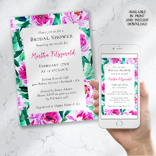 Convite Chá de panela Floral de Peony Rosa