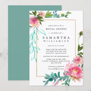 Convite Chá de panela Floral de Peony Rosa