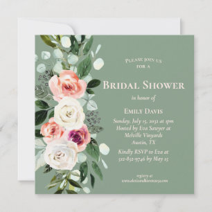 Convite Chá de panela Floral de Pêssego Blush Branco Sag