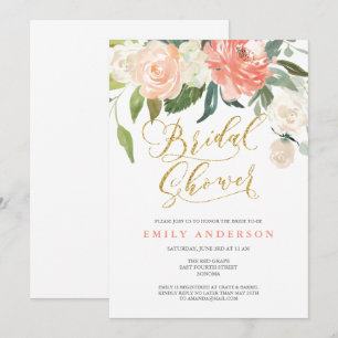 Convite Chá de panela Floral de Pêssego de Sangue Suave