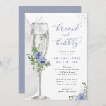 Convite Chá de panela Floral de Prata Azul Brunch<br><div class="desc">Este bonito design apresenta um buquê floral em tons de azul e um copo de champanhe de aquarela. Preencha suas informações sobre o modelo. Use o recurso "personalizar" para alterar as fontes ou o layout.</div>