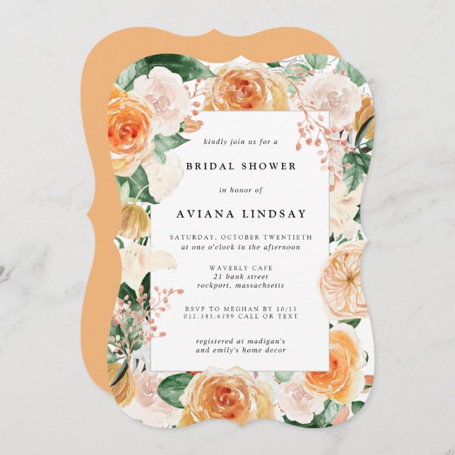 Convite Chá de panela Floral de Rosa de outono (Frente/Verso)