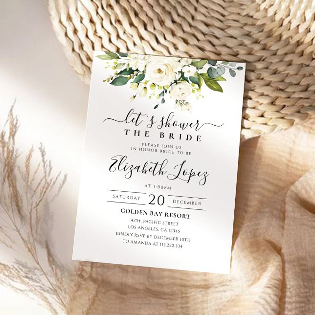 Convite Chá de panela Floral de Rosas Brancas (Criador carregado)