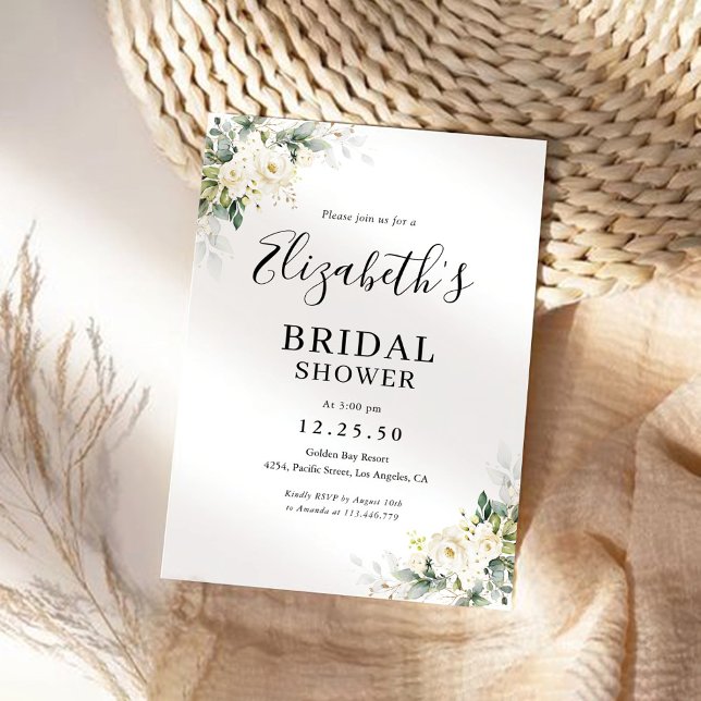 Convite Chá de panela Floral de Rosas Brancas (Criador carregado)