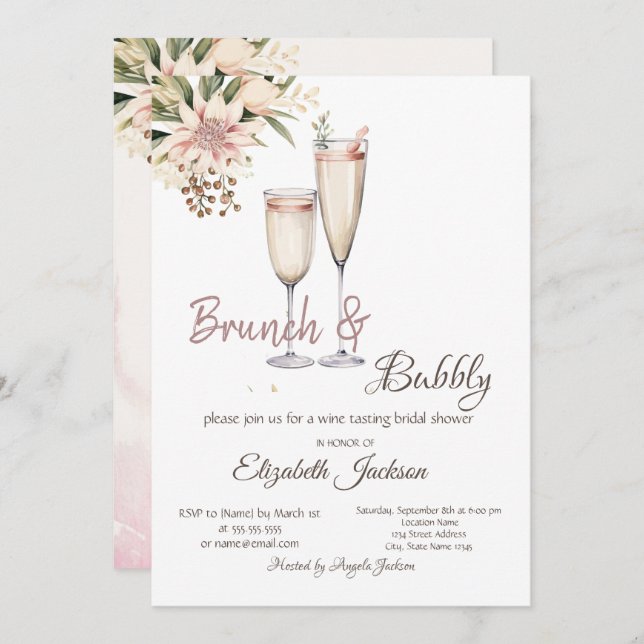 Convite Chá de panela Floral de Vidro de Brunsviço (Frente/Verso)