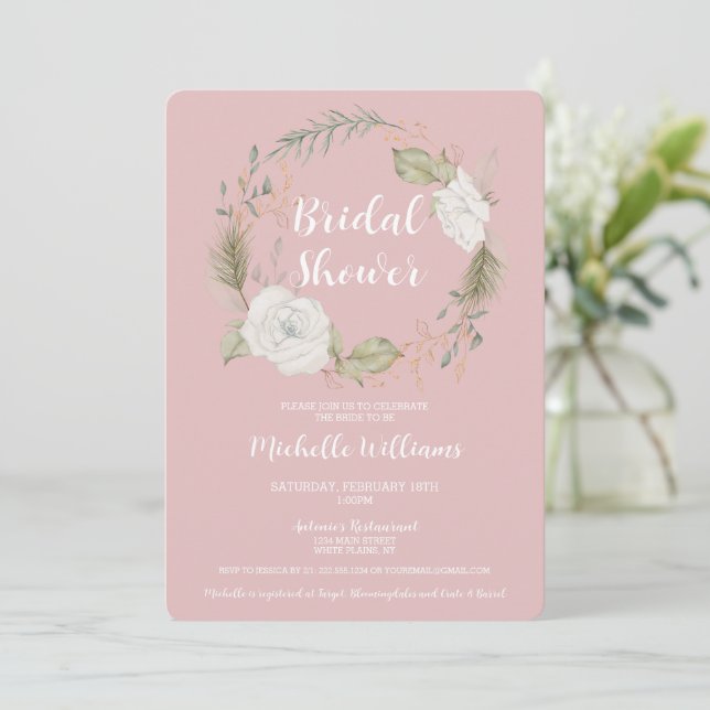 Convite Chá de panela Floral de Wreath Elegante (Em pé/Frente)