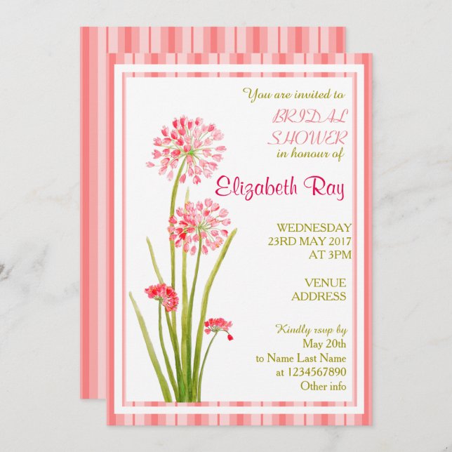 Convite Chá de panela Floral Delicado de Branco Rosa (Frente/Verso)