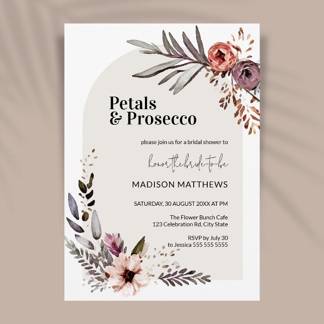 Convite Chá de panela Floral do Arch Petals & Prosecco Boh (Criador carregado)