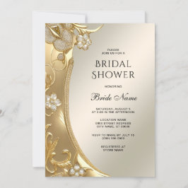 Convite Chá de panela Floral do Ornamentado Dourado