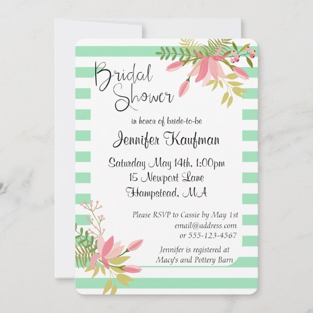 Convite Chá de panela floral do roteiro | do casamento da (Frente)