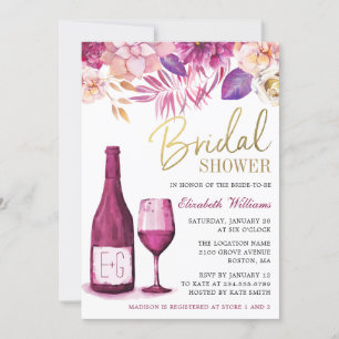 Convite Chá de panela floral do vinho da aguarela elegant