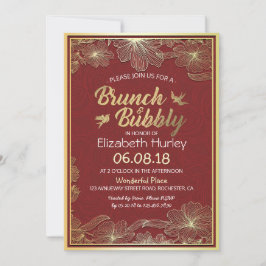 Convite Chá de panela Floral Dourado Chic Brunch e Bubble