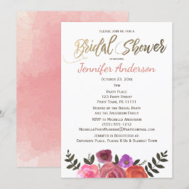 Convite Chá de panela Floral Dourado com Rosa simples